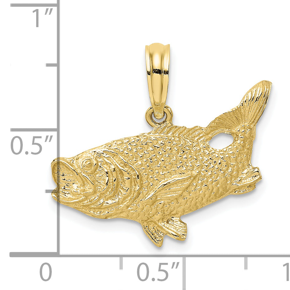 10K Yellow Gold 10K 2-D Bass Fish W/ Tail Up Charm
