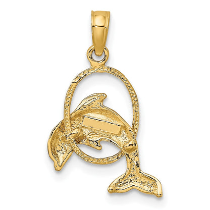 10K Yellow Gold 10K Polished Dolphin Jumping Through Hoop Charm