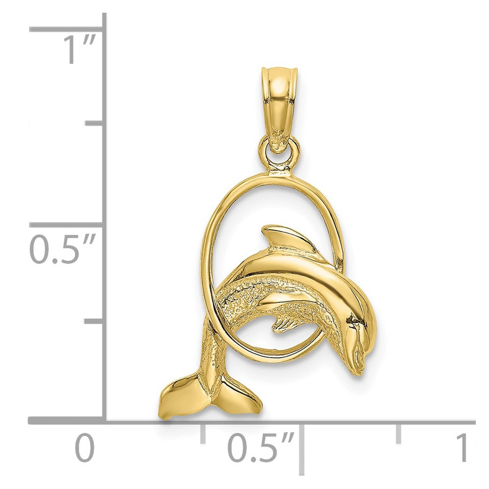 10K Yellow Gold 10K Polished Dolphin Jumping Through Hoop Charm