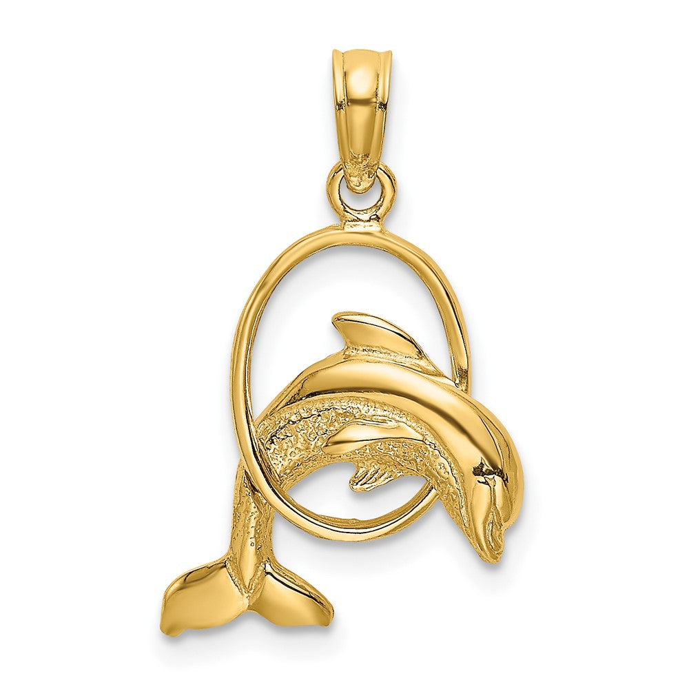 10K Yellow Gold 10K Polished Dolphin Jumping Through Hoop Charm