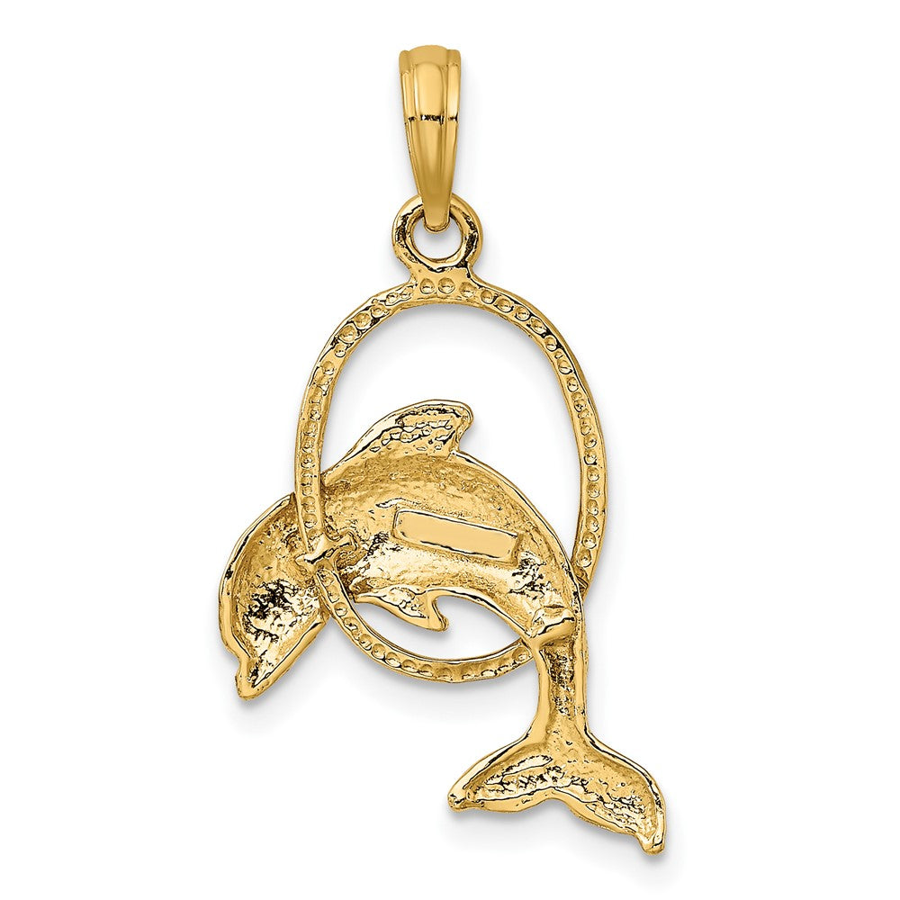 10K Yellow Gold 10K Polished Dolphin Jumping Through Hoop Charm