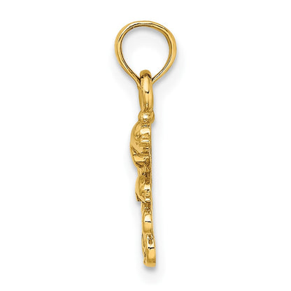 10K Yellow Gold 10K Textured Mini Double Dolphins And Waves Charm