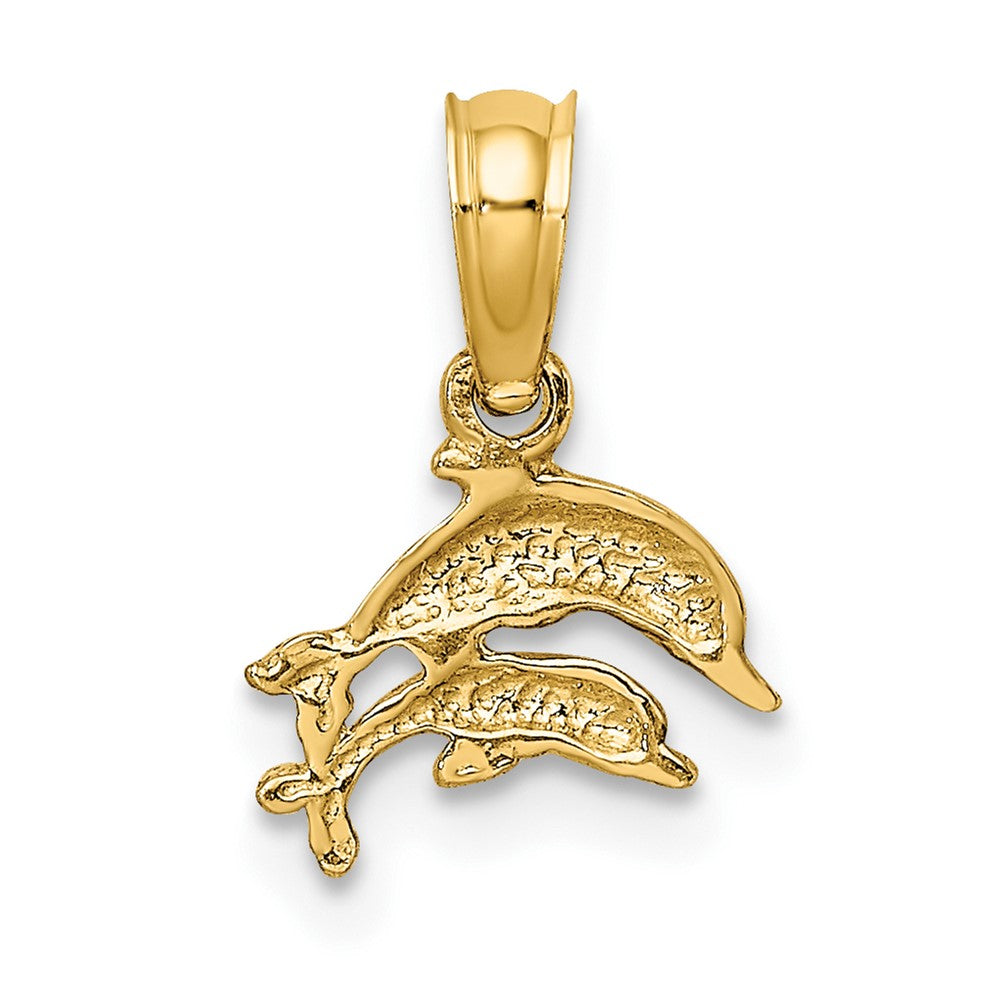 10K Yellow Gold 10K 2-D Mini Double Dolphins Swimming Charm