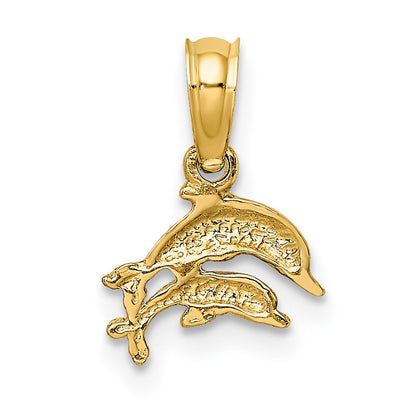 10K Yellow Gold 10K 2-D Mini Double Dolphins Swimming Charm