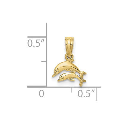 10K Yellow Gold 10K 2-D Mini Double Dolphins Swimming Charm