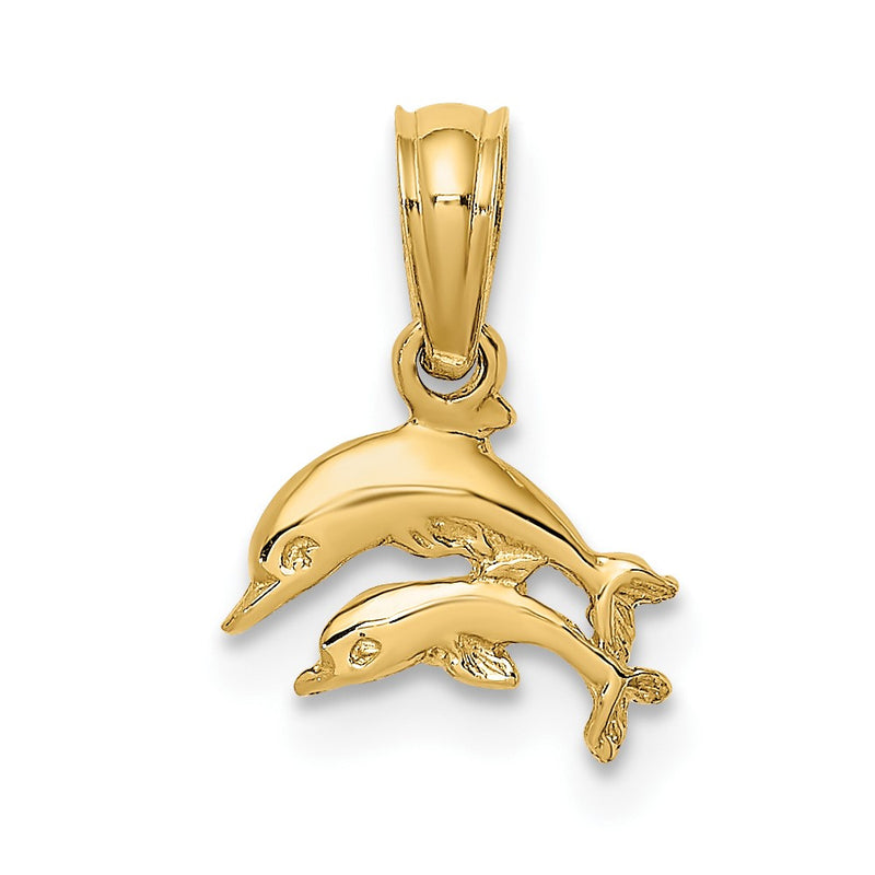 10K Yellow Gold 10K 2-D Mini Double Dolphins Swimming Charm