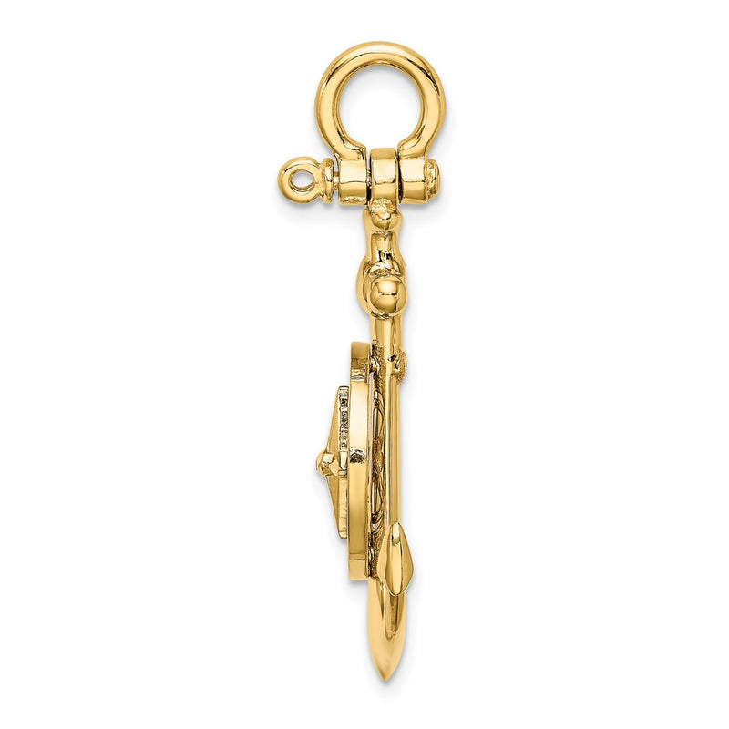 10K Yellow Gold 10K 3-D Small Anchor W/ Nautical Compass Charm