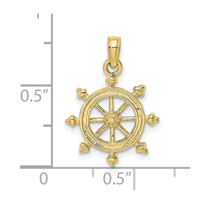 10K Yellow Gold 10K 2-D Engraved Ship Wheel Charm