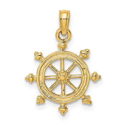 10K Yellow Gold 10K 2-D Engraved Ship Wheel Charm