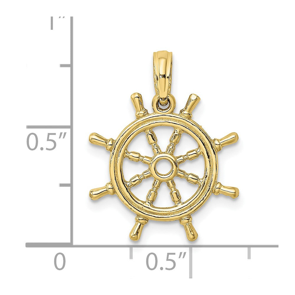 10K Yellow Gold 10K 3-D Ships Wheel Charm