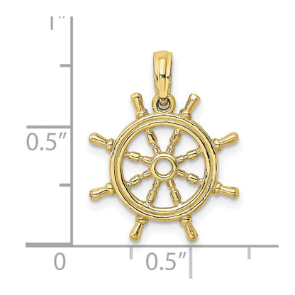 10K Yellow Gold 10K 3-D Ships Wheel Charm