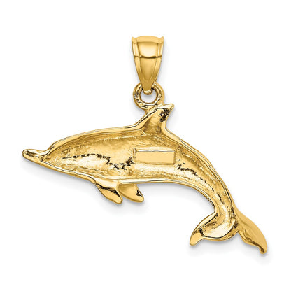 10K Yellow Gold 10K 2-D And Polished Swimming Dolphin Charm