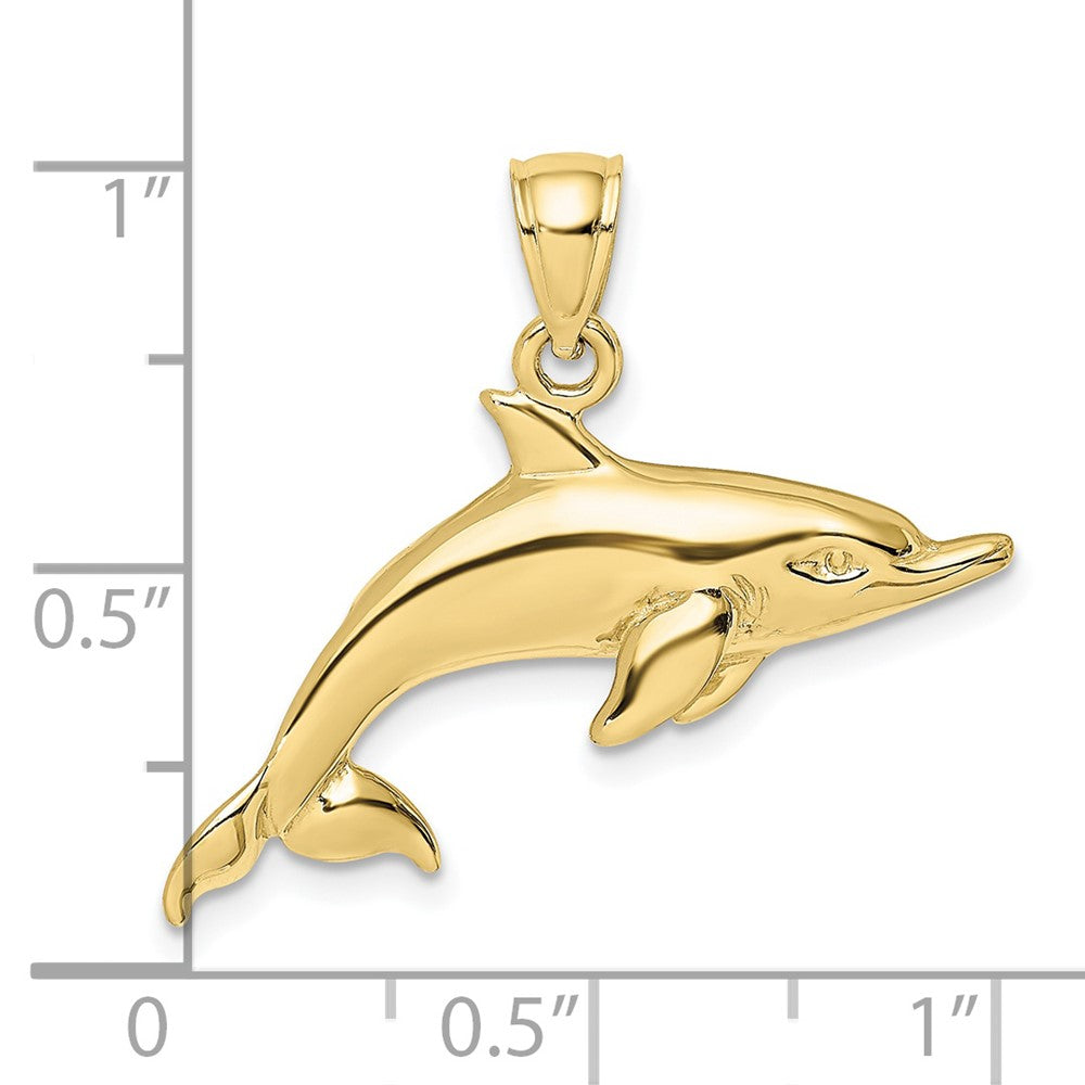 10K Yellow Gold 10K 2-D And Polished Swimming Dolphin Charm
