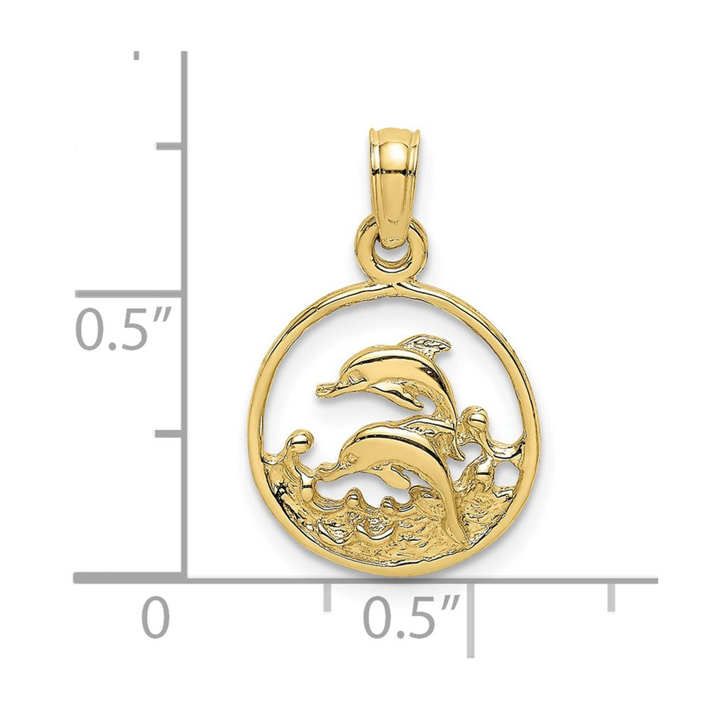 10K Yellow Gold 10K Two Dolphins In Circle Charm