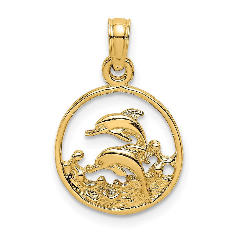 10K Yellow Gold 10K Two Dolphins In Circle Charm