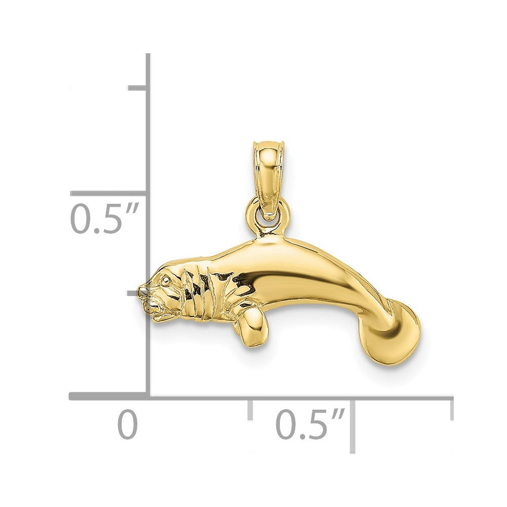 10K Yellow Gold 10K 3-D Polished Swimming Manatee Charm