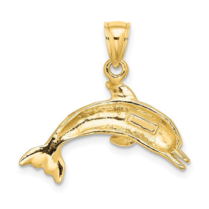 10K Yellow Gold 10K Textured Polished Dolphin Jumping Charm