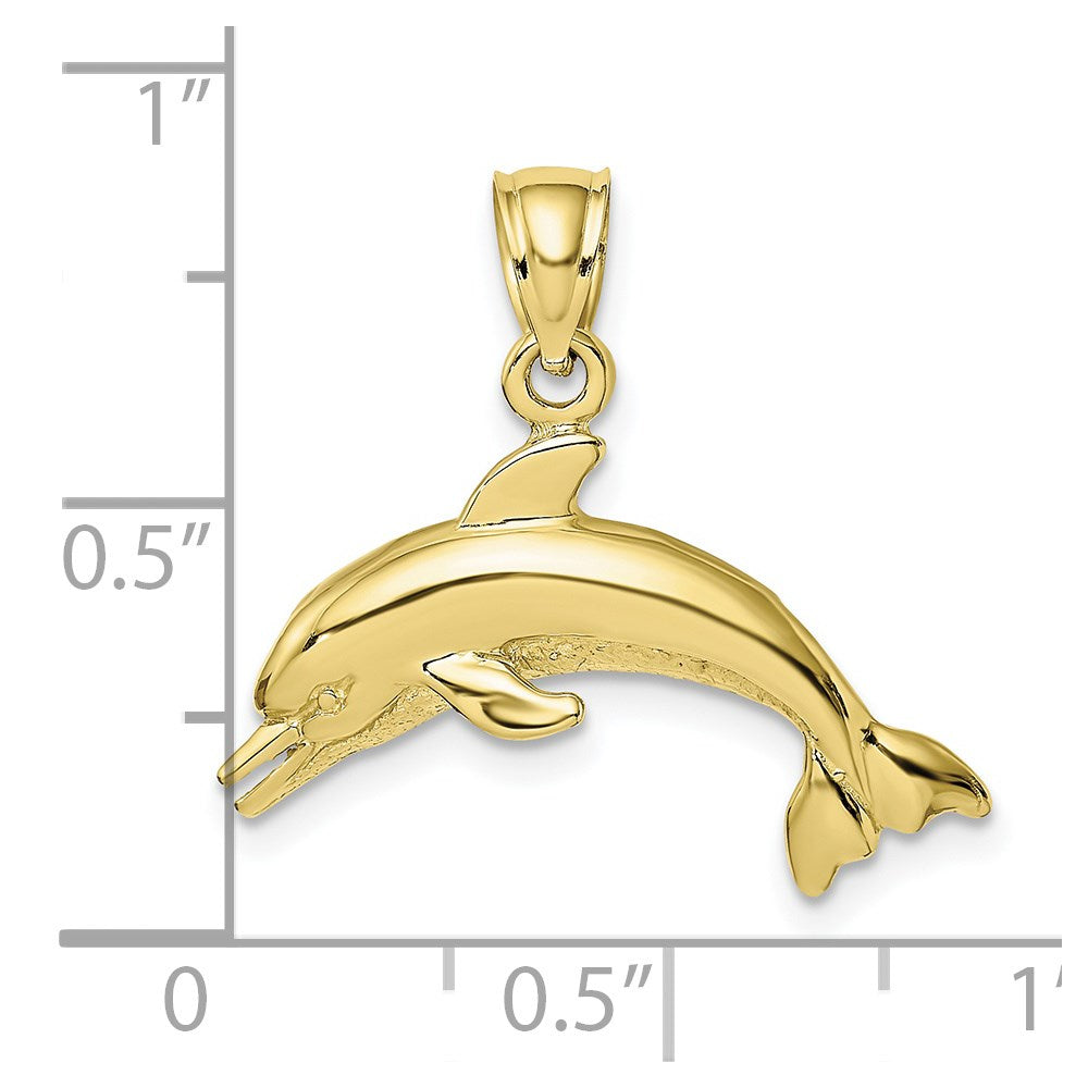 10K Yellow Gold 10K Textured Polished Dolphin Jumping Charm