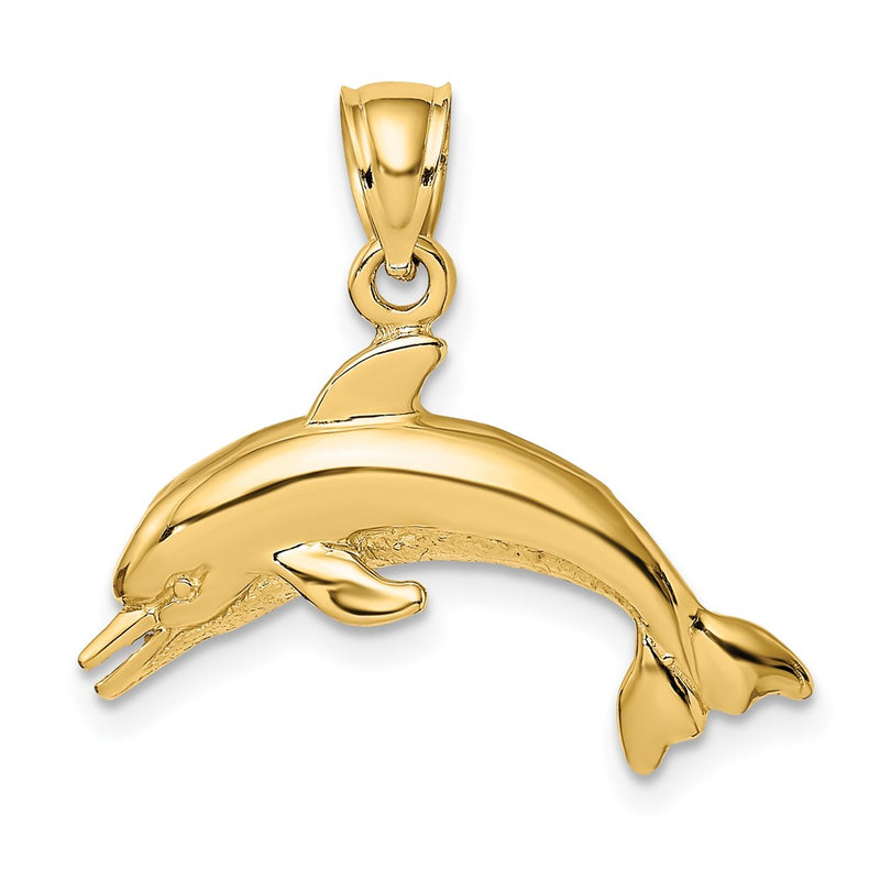 10K Yellow Gold 10K Textured Polished Dolphin Jumping Charm