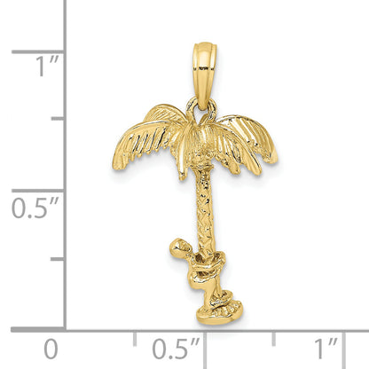 10K Yellow Gold 10K 3-D Palm Tree W/Moveable Man Charm