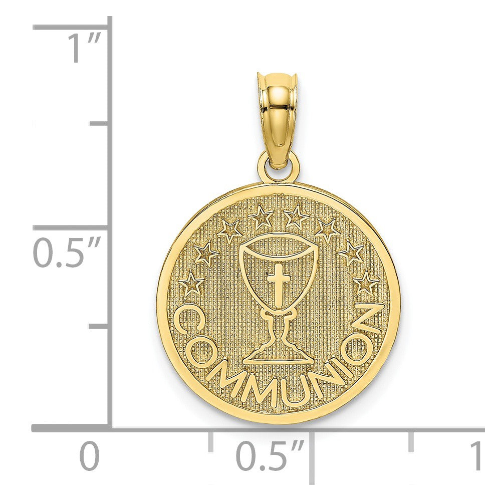 10K Yellow Gold 10K Textured Communion Cup On Round Disc Charm