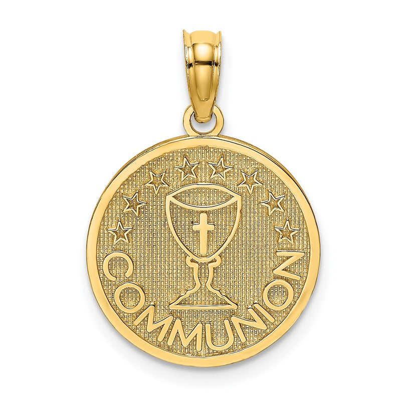 10K Yellow Gold 10K Textured Communion Cup On Round Disc Charm