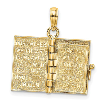 10K Yellow Gold 10K 3-D Moveable Pages Holy Bible W/ Lords Prayer Charm