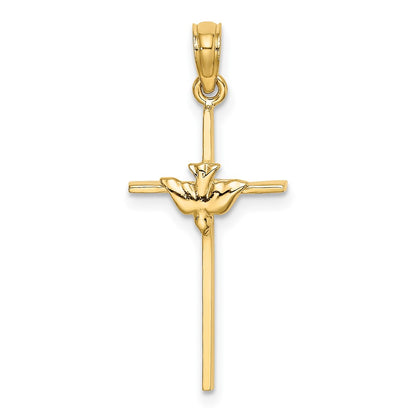 10K Yellow Gold 10K Dove On Stick Cross Charm
