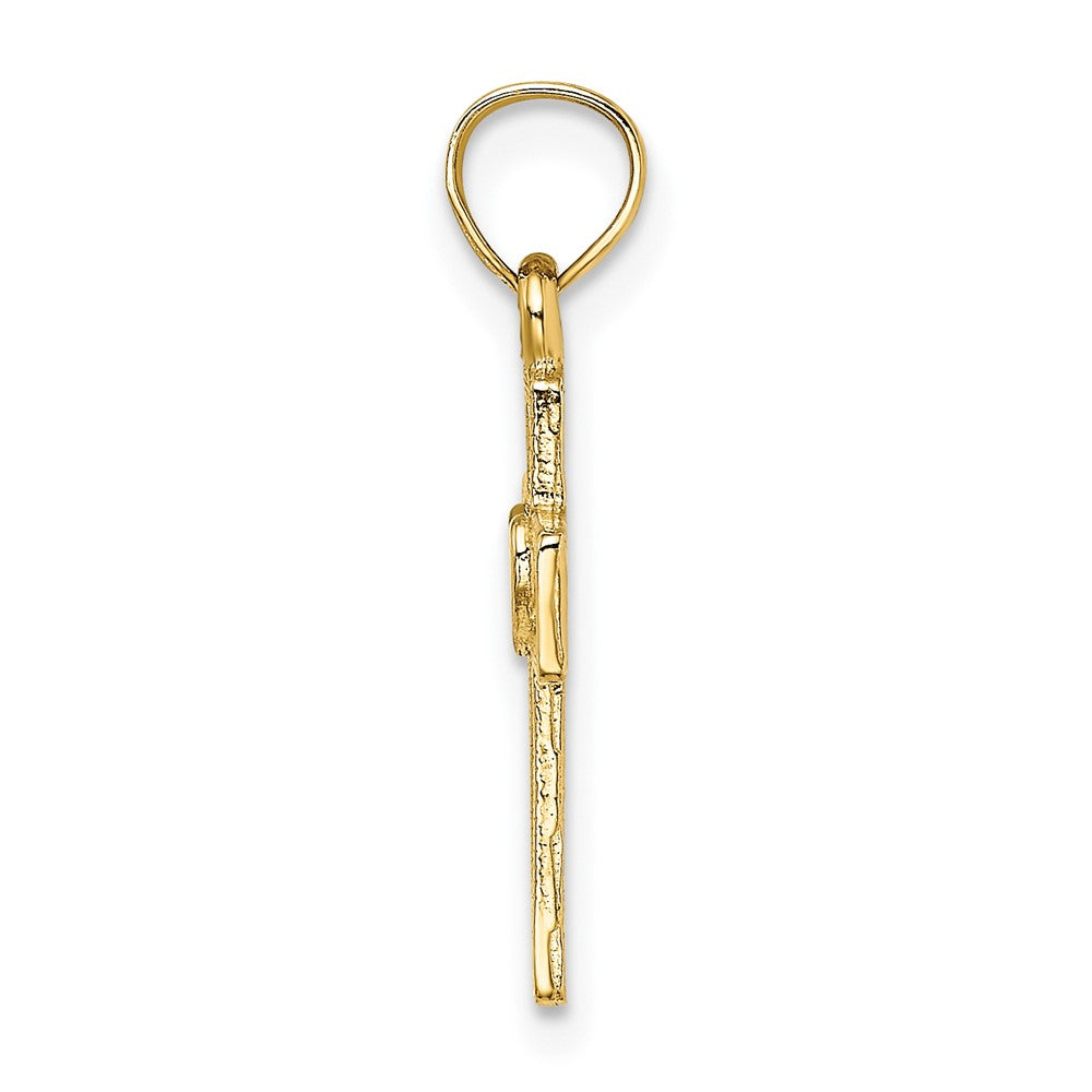 10K Yellow Gold 10K Cut-Out Cross W/ Heart Charm