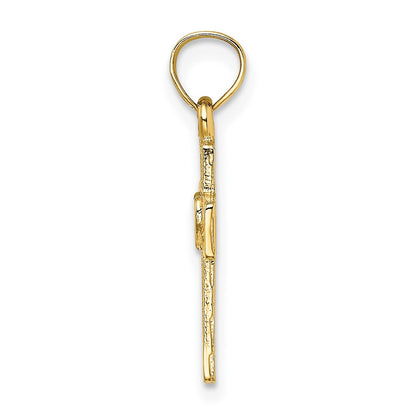 10K Yellow Gold 10K Cut-Out Cross W/ Heart Charm