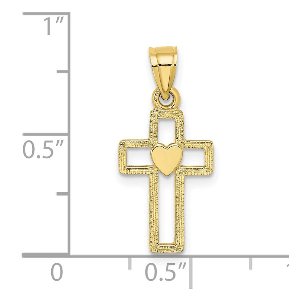 10K Yellow Gold 10K Cut-Out Cross W/ Heart Charm