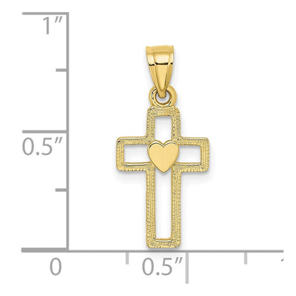 10K Yellow Gold 10K Cut-Out Cross W/ Heart Charm