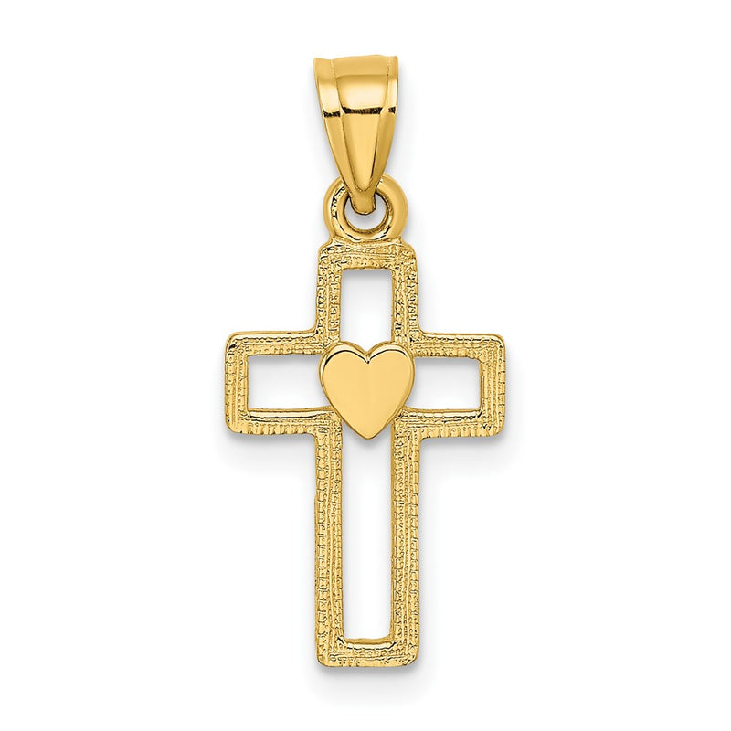 10K Yellow Gold 10K Cut-Out Cross W/ Heart Charm