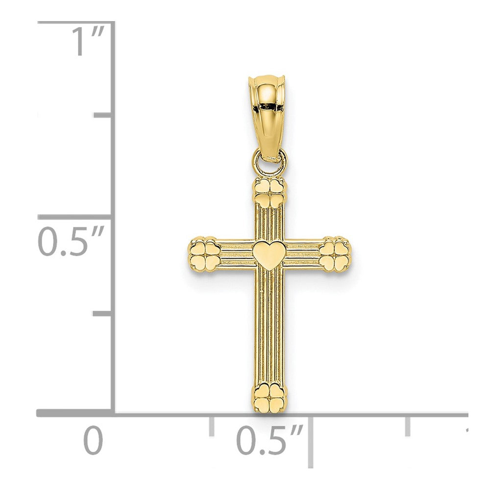 10K Yellow Gold 10K Textured W/ Center Heart Small Cross Charm