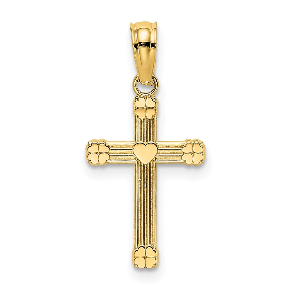 10K Yellow Gold 10K Textured W/ Center Heart Small Cross Charm