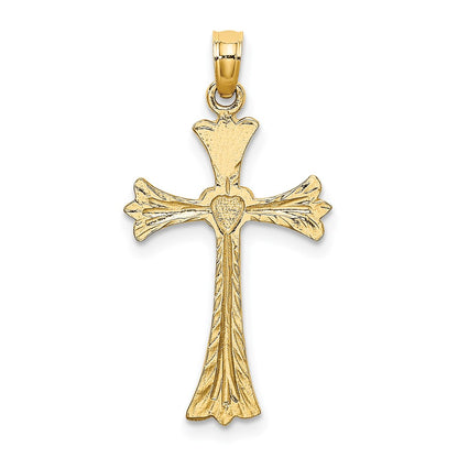 10K Yellow Gold 10K Polished And Engraved Cross W/ Heart Charm
