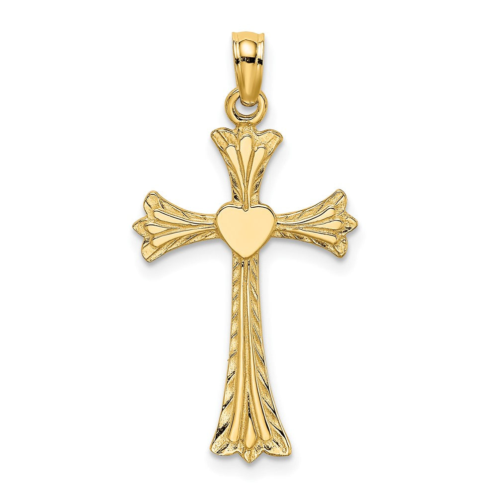 10K Yellow Gold 10K Polished And Engraved Cross W/ Heart Charm