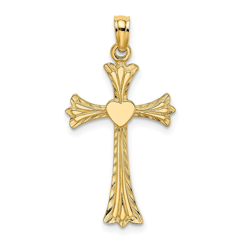 10K Yellow Gold 10K Polished And Engraved Cross W/ Heart Charm