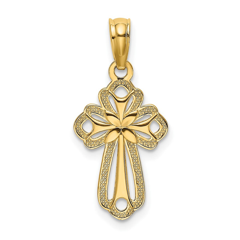10K Yellow Gold 10K Cut-Out Polished Textured Cross Charm