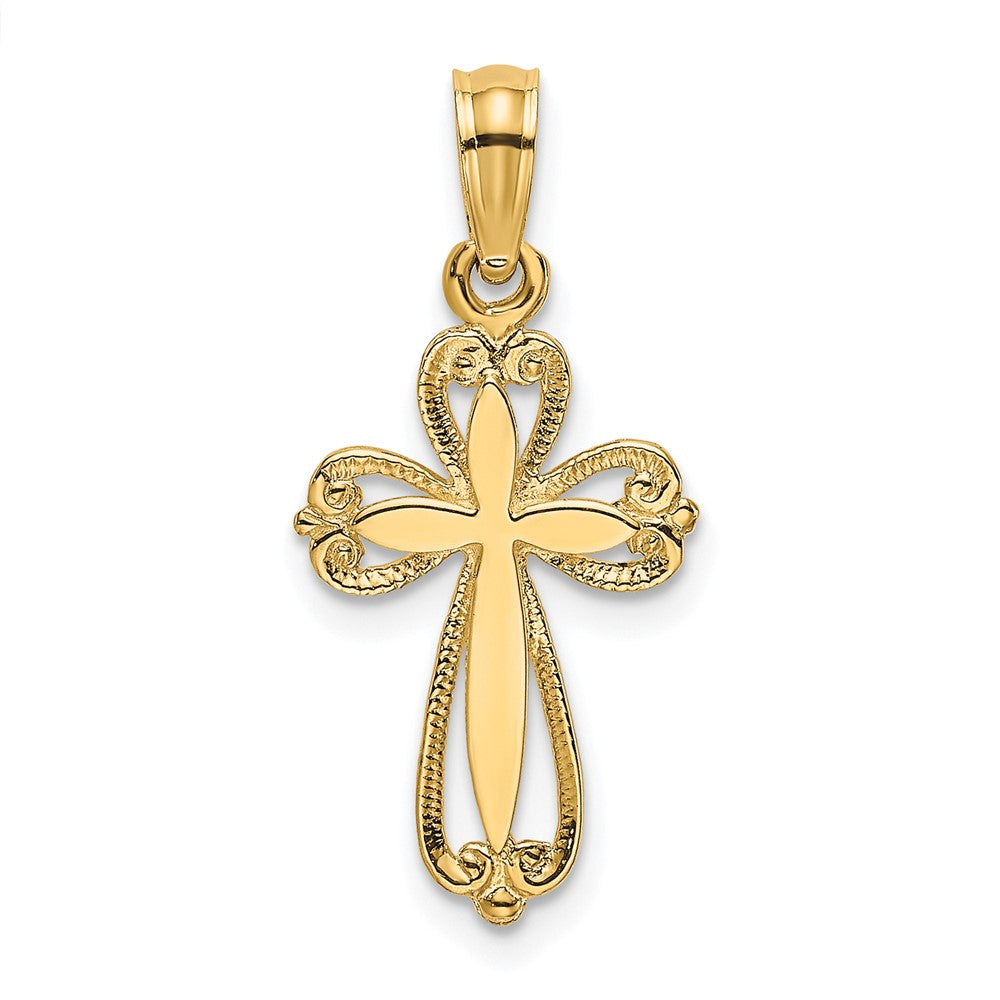 10K Yellow Gold 10K Polished And Cut-Out Engraved Cross Charm