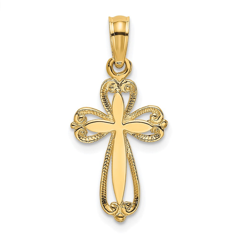 10K Yellow Gold 10K Polished And Cut-Out Engraved Cross Charm