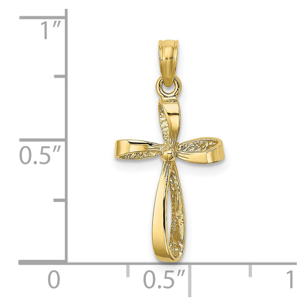10K Yellow Gold 10K 3-D Engraved Polished Twisted Cross Charm