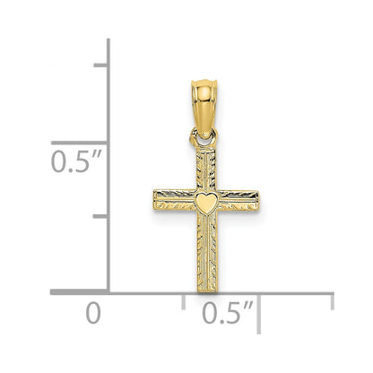 10K Yellow Gold 10K Polished Mini Cross W/ Heart Charm