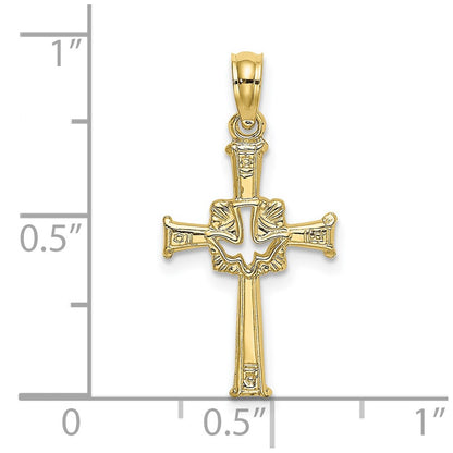 10K Yellow Gold 10K Polished And Engraved Cross Dove Charm