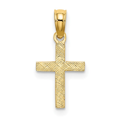 10K Yellow Gold 10K Polished And Engraved Mini Cross W/ Flower Charm