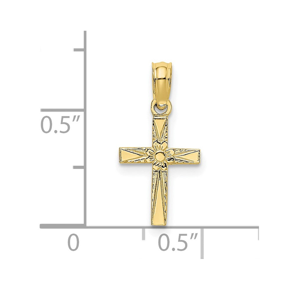 10K Yellow Gold 10K Polished And Engraved Mini Cross W/ Flower Charm