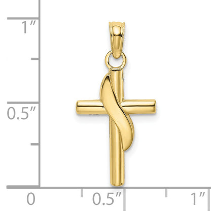 10K Yellow Gold 10K Polished W/ Banner Cross Charm