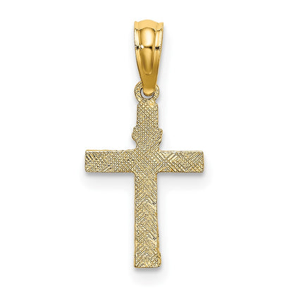 10K Yellow Gold 10K Textured Mini Cross W/ Heart Charm