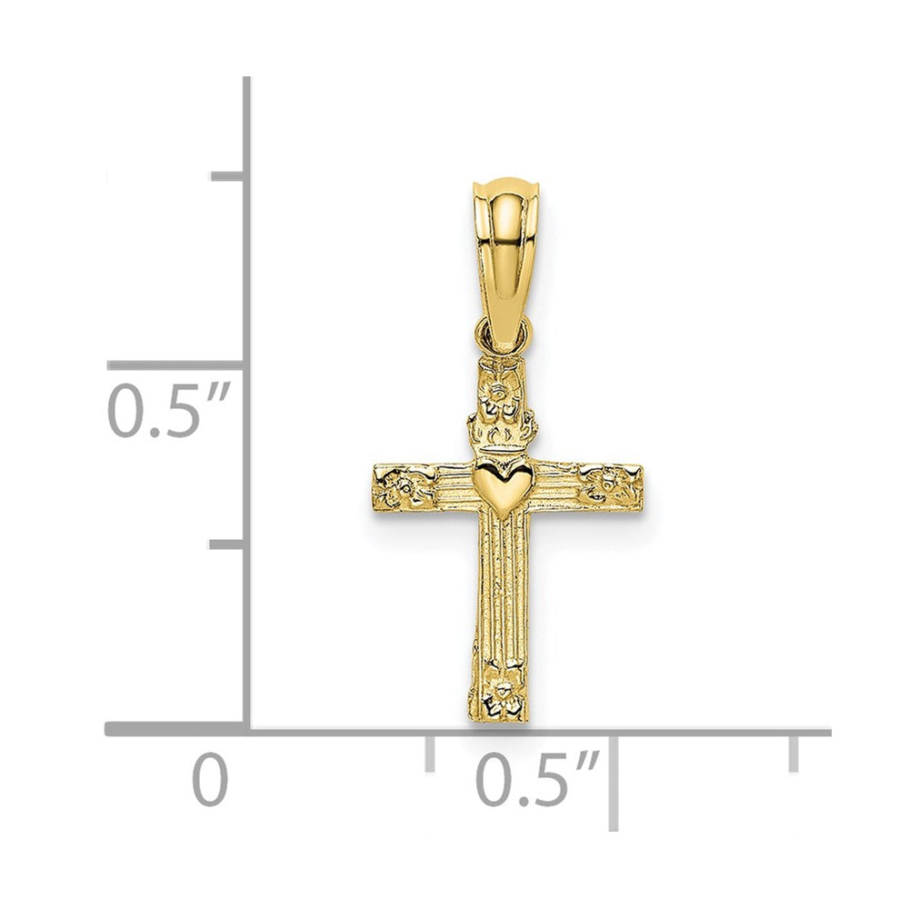10K Yellow Gold 10K Textured Mini Cross W/ Heart Charm