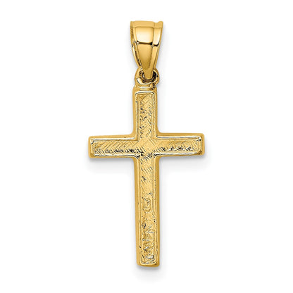 10K Yellow Gold 10K Polished And Engraved Cross W/ Heart Center Charm